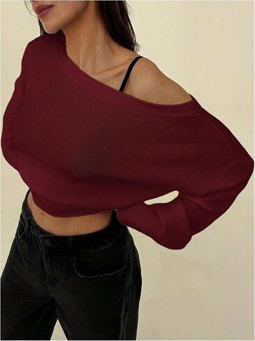 Women's Off The Shoulder Sweater Long Sleeve Knit Pullover Tops Trendy Fall Outfits in Saudi Arabia