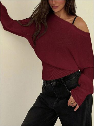 Women's Off The Shoulder Sweater Long Sleeve Knit Pullover Tops Trendy Fall Outfits in Saudi Arabia