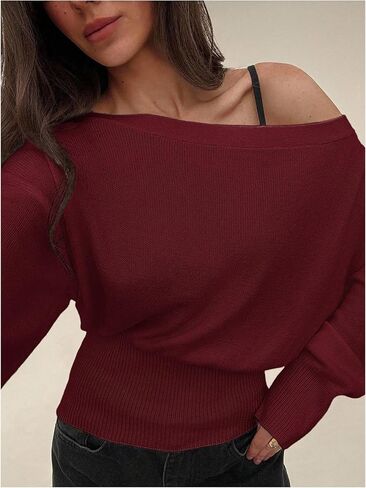 Women's Off The Shoulder Sweater Long Sleeve Knit Pullover Tops Trendy Fall Outfits in Saudi Arabia