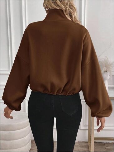 Verdusa Women's Cropped Jacket Zip Up Drawstring Drop Shoulder Sweatshirt in Saudi Arabia