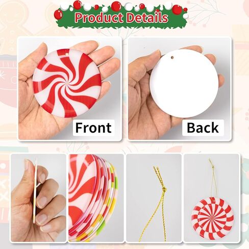 33pcs Peppermint Candy Christmas Tree Ornaments - Colorful Wooden Candy Cane Lollipop Hanging Ornaments Pendants for Xmas Tree New Year Holiday Home Party Decorations Indoor in Kuwait