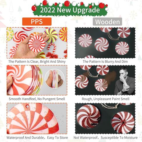 33pcs Peppermint Candy Christmas Tree Ornaments - Colorful Wooden Candy Cane Lollipop Hanging Ornaments Pendants for Xmas Tree New Year Holiday Home Party Decorations Indoor in Kuwait