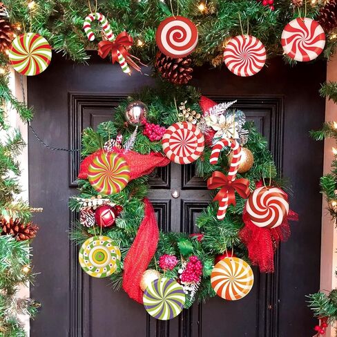 33pcs Peppermint Candy Christmas Tree Ornaments - Colorful Wooden Candy Cane Lollipop Hanging Ornaments Pendants for Xmas Tree New Year Holiday Home Party Decorations Indoor in Kuwait