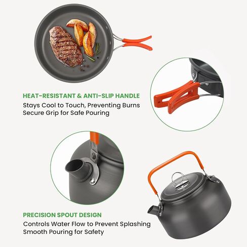 Camping Cookware Mess Kit Outdoor: GEEKHOM 14PCS Stainless Steel Camping Pots and Frying Pans, All-in-One Portable Camp Cookset Grilling Tools for Backpacking & Campfire (1-2 Person) in Saudi Arabia