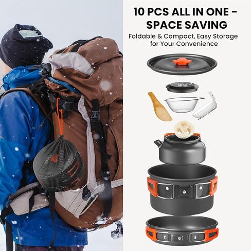 Camping Cookware Mess Kit Outdoor: GEEKHOM 14PCS Stainless Steel Camping Pots and Frying Pans, All-in-One Portable Camp Cookset Grilling Tools for Backpacking & Campfire (1-2 Person) in Saudi Arabia