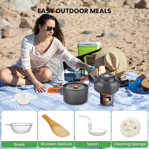 Camping Cookware Mess Kit Outdoor: GEEKHOM 14PCS Stainless Steel Camping Pots and Frying Pans, All-in-One Portable Camp Cookset Grilling Tools for Backpacking & Campfire (1-2 Person) in Saudi Arabia