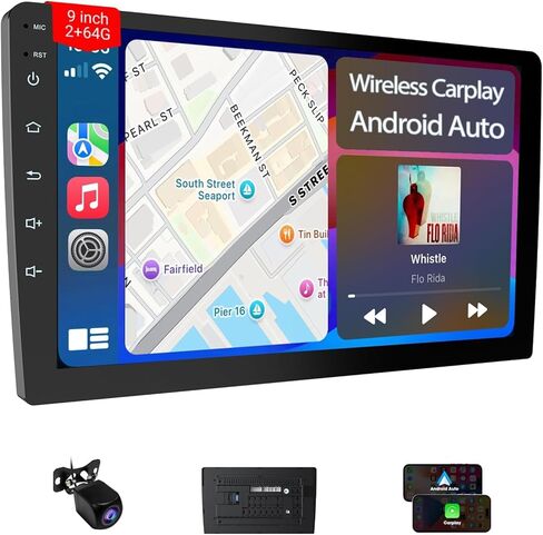 10.1" Carplay Screen for Car, Double Din Car Radio with Bluetooth 4.1, HD Backup Camera, Mirror Link, GPS Navigation, WiFi, Voice Control, 2+64GB, FM/AM in Saudi Arabia