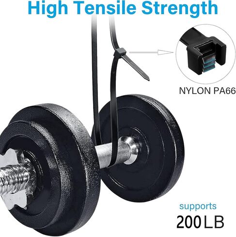 روابط كابل ثقيلة للخدمة السوداء 18 بوصة (50 حزمة) - روابط مضغوطة للأشعة فوق البنفسجية للاستخدام الداخلي والخارجي ، وقوة شد 250 رطل ، متينة ومقاومة للطقس in Kuwait