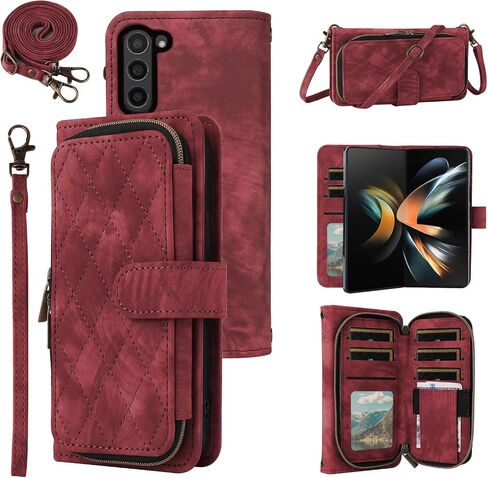 علبة الهاتف لـ Samsung Galaxy Z Fold 5g 5g 2023 غطاء خلية محفظة مع Crossbody Lanyard الكتف حزام Flip Stand Stand Szipper Pres in Saudi Arabia