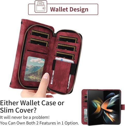 علبة الهاتف لـ Samsung Galaxy Z Fold 5g 5g 2023 غطاء خلية محفظة مع Crossbody Lanyard الكتف حزام Flip Stand Stand Szipper Pres in Saudi Arabia
