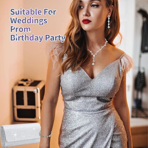 stablerice 9 Pcs Rhinestone Jewelry Sets for Women Rhinestone Purses for Women Clutch Purse Necklace Earrings Bracelet Jewelry Sets for Wedding Formal Bridal Bridesmaid Gifts (Gold) in Kuwait