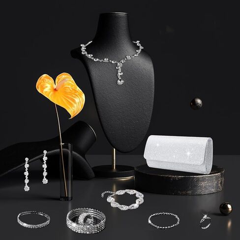 stablerice 9 Pcs Rhinestone Jewelry Sets for Women Rhinestone Purses for Women Clutch Purse Necklace Earrings Bracelet Jewelry Sets for Wedding Formal Bridal Bridesmaid Gifts (Gold) in Kuwait