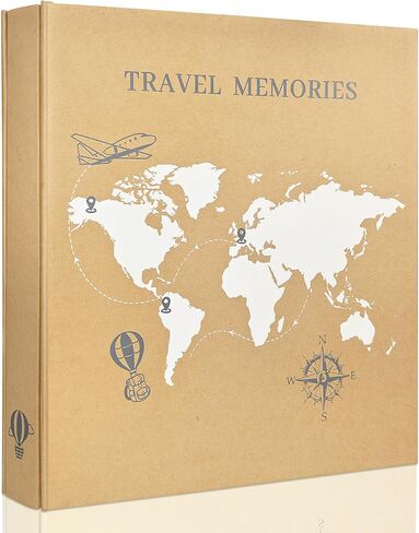 Travel Photo Album 4x6 Photos,5 Pictures Per Page 300 Capacity Vacation Memory Book with World Map Cover–Excellent Kraft Album for Family Adventure Trips Gifts in Kuwait