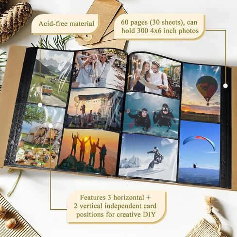 Travel Photo Album 4x6 Photos,5 Pictures Per Page 300 Capacity Vacation Memory Book with World Map Cover–Excellent Kraft Album for Family Adventure Trips Gifts in Kuwait