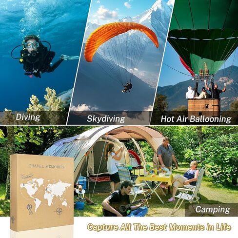 Travel Photo Album 4x6 Photos,5 Pictures Per Page 300 Capacity Vacation Memory Book with World Map Cover–Excellent Kraft Album for Family Adventure Trips Gifts in Kuwait