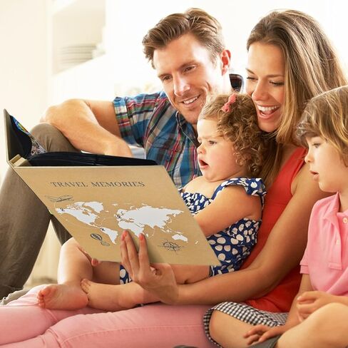 Travel Photo Album 4x6 Photos,5 Pictures Per Page 300 Capacity Vacation Memory Book with World Map Cover–Excellent Kraft Album for Family Adventure Trips Gifts in Kuwait