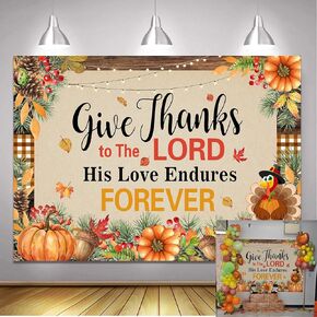 7x5ft Give Thanks to The Lord Banner Backdrop Christian Thanksgiving Decorations Background Autumn Pumpkin Maple Leaf Photography Banner for Thanksgiving Harvest Party Supplies in Saudi Arabia