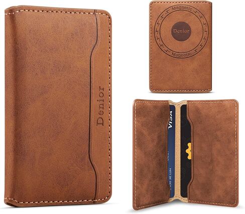 Denior Magnetic Card Phone Walleder for iPhone 16/15/14/13/12 Series ، Magsafe Phone Wallet ، Ultra-Slim 3-Slot Id & Card حامل ، Retro Style (Brown) in Saudi Arabia