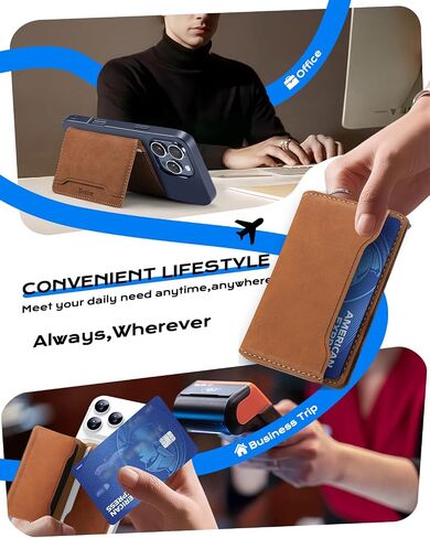 Denior Magnetic Card Phone Walleder for iPhone 16/15/14/13/12 Series ، Magsafe Phone Wallet ، Ultra-Slim 3-Slot Id & Card حامل ، Retro Style (Brown) in Saudi Arabia