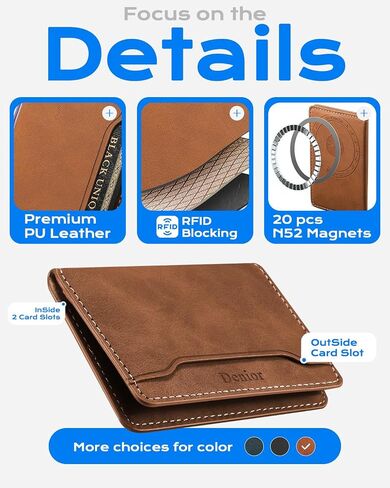 Denior Magnetic Card Phone Walleder for iPhone 16/15/14/13/12 Series ، Magsafe Phone Wallet ، Ultra-Slim 3-Slot Id & Card حامل ، Retro Style (Brown) in Saudi Arabia