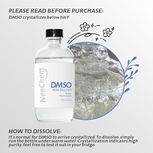 ثنائي ميثيل سلفوكسيد (DMSO) سائل نقي بنسبة 99.95% |4 أونصة. DMSO فارما الصف غير المخفف | غير مخفف وعديم الرائحة، موجود في زجاجة زجاجية فاخرة in Kuwait