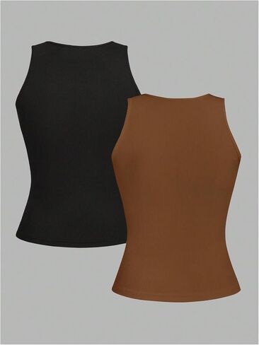 WDIRARA Women's 2 Pack Tank Tops Crew Neck Sleeveless Basic Fitted Tops in Saudi Arabia