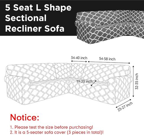 Breling 3 Pcs L Shaped Couch Covers for Living Room Printed Corner Sectional Couch Covers Stretch 5 Seat Sofa Slipcover Furniture Protector with Elastic Straps, Washable(Black) in Saudi Arabia