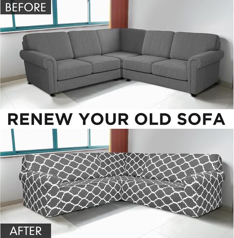 Breling 3 Pcs L Shaped Couch Covers for Living Room Printed Corner Sectional Couch Covers Stretch 5 Seat Sofa Slipcover Furniture Protector with Elastic Straps, Washable(Black) in Saudi Arabia