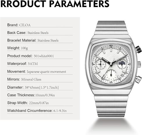 CILOA Mens Watches Chronograph Stainless Steel Waterproof Date Analog Business Fashion Wristwatch for Men in Saudi Arabia