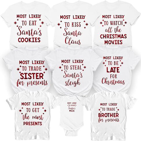 Family Christmas Shirts - Most Likely Sayings Shirts Matching Outfits for Photoshoot, Matching Christmas Shirts for Couples(Christmas Matching Family Shirt) in Kuwait