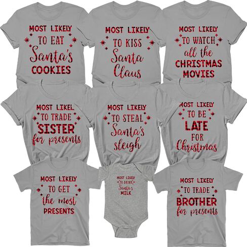 Family Christmas Shirts - Most Likely Sayings Shirts Matching Outfits for Photoshoot, Matching Christmas Shirts for Couples(Christmas Matching Family Shirt) in Kuwait