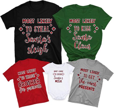 Family Christmas Shirts - Most Likely Sayings Shirts Matching Outfits for Photoshoot, Matching Christmas Shirts for Couples(Christmas Matching Family Shirt) in Kuwait