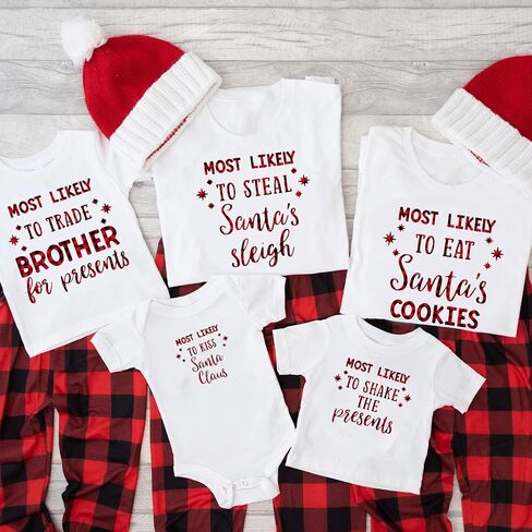 Family Christmas Shirts - Most Likely Sayings Shirts Matching Outfits for Photoshoot, Matching Christmas Shirts for Couples(Christmas Matching Family Shirt) in Kuwait