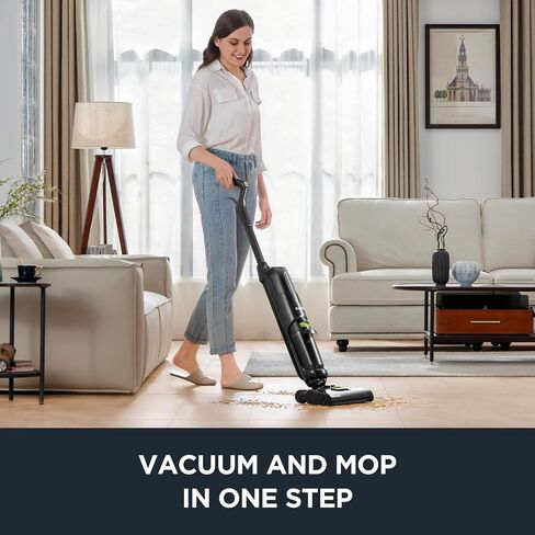 EUREKA NEW500 Cordless Wet Dry Vacuum Mop for Multi-Surface Lightweight Hardwood Floors Cleaner with Self-Cleaning System, Voice prompts and Smart Dirt Detecting, XL Water Tank, Black & White in Kuwait