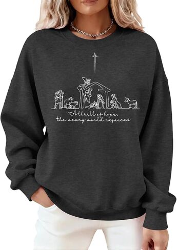 ALLTB Christian Christmas Sweatshirt Women: Christmas Religious Graphic Shirt Xmas Holiday Pullover Tops in Saudi Arabia