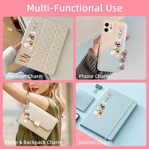 Charm Chains for Kindle, Cute Y2k Aesthetic E-reader Cell Phone Charm Accessories Kawaii Vintage Pink Bow Star Heart Pendant for Kindle E-reader Phone Bag Purse Charm Gift for Book Lovers Women in Saudi Arabia