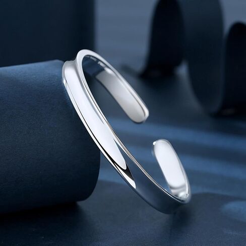 Chunky Bangle Bracelet for Women 925 Sterling Silver Bracelets Handmade Cuff Bangle Bracelets Adjustable Jewelry Fashion Simple Open Bangles in Saudi Arabia