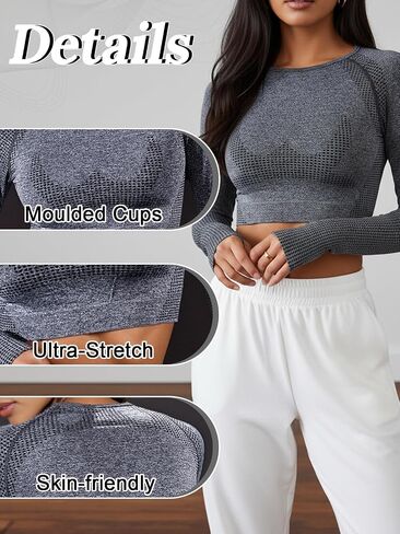Women's Cropped Long Sleeve Top, Square Neck Stretchy Polyester Elastane Shirt for Yoga and Casual Wear (Black, S) in Saudi Arabia