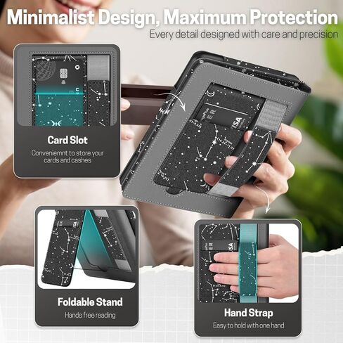 TNP Stand Case for Kindle Paperwhite 12th Generation 2024 / Kindle Colorsoft Signature Edition with Hand Strap & Card Slot - 7" PU Leather Protective Folio Cover with Auto Wake/Sleep, Gold in Saudi Arabia