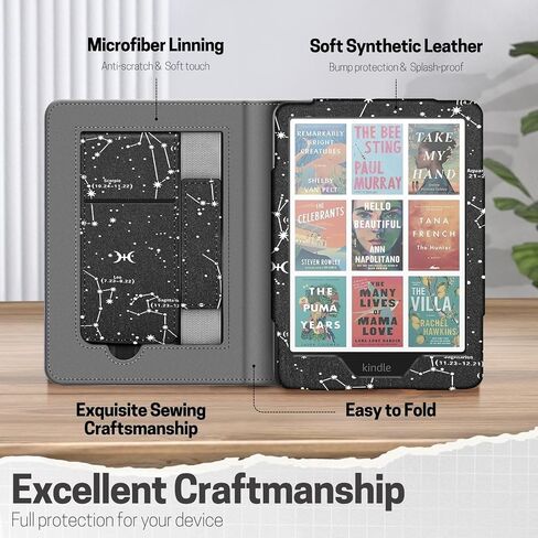 TNP Stand Case for Kindle Paperwhite 12th Generation 2024 / Kindle Colorsoft Signature Edition with Hand Strap & Card Slot - 7" PU Leather Protective Folio Cover with Auto Wake/Sleep, Gold in Saudi Arabia