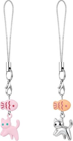 Black Cat Phone Charm - Mini Cat Fish Bag Charms ، Metal Kawaii Charm لحالة الهاتف الخلوي ، قلادة مطابقة in Kuwait