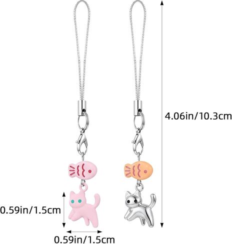 Black Cat Phone Charm - Mini Cat Fish Bag Charms ، Metal Kawaii Charm لحالة الهاتف الخلوي ، قلادة مطابقة in Kuwait