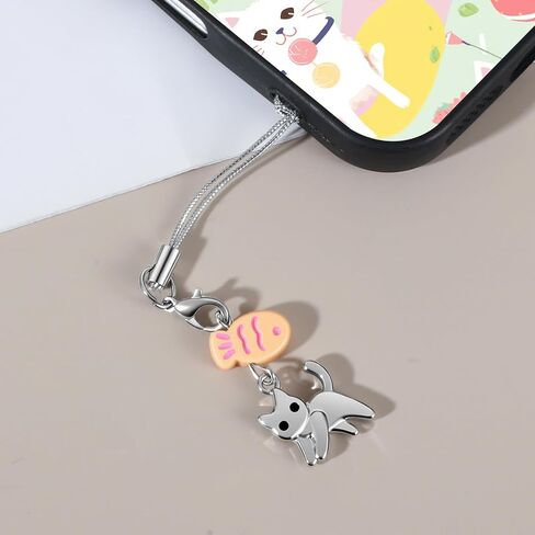 Black Cat Phone Charm - Mini Cat Fish Bag Charms ، Metal Kawaii Charm لحالة الهاتف الخلوي ، قلادة مطابقة in Kuwait