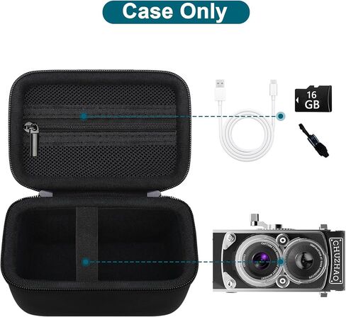 حقيبة حمل Canboc لكاميرا CHUZHAO Vintage Mini الرقمية، حقيبة كاميرا محمولة طراز TLR ريترو، جيب شبكي يناسب كابل USB، بطاقة SD، أسود (الجراب فقط) in Kuwait