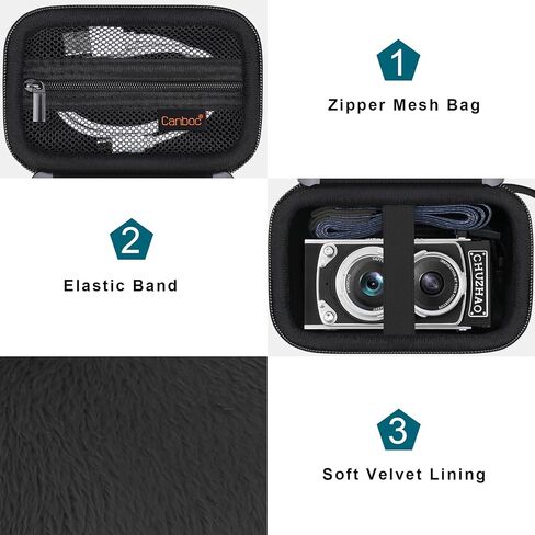 حقيبة حمل Canboc لكاميرا CHUZHAO Vintage Mini الرقمية، حقيبة كاميرا محمولة طراز TLR ريترو، جيب شبكي يناسب كابل USB، بطاقة SD، أسود (الجراب فقط) in Kuwait