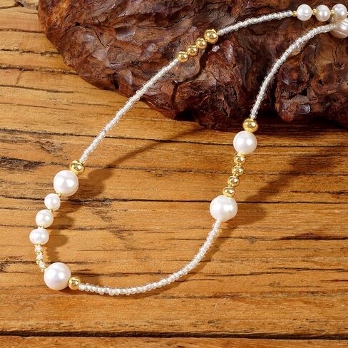 Layered Beaded Choker Necklace for Women, Dainty Colorful Beads Pearl Gold Chain Trendy Bohemian Summer Beach Party Accessories Jewelry Ideal for Vacation Daily Outfits in Saudi Arabia