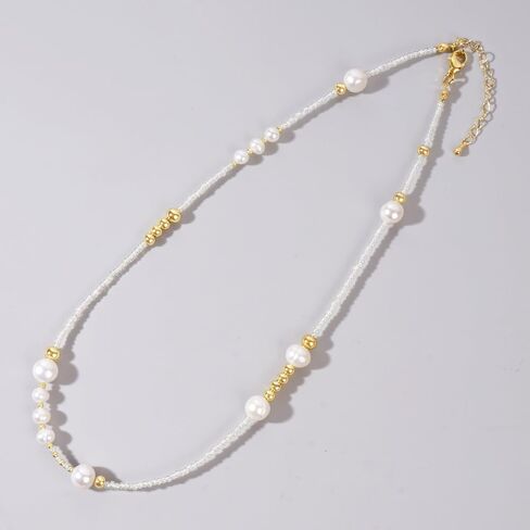 Layered Beaded Choker Necklace for Women, Dainty Colorful Beads Pearl Gold Chain Trendy Bohemian Summer Beach Party Accessories Jewelry Ideal for Vacation Daily Outfits in Saudi Arabia
