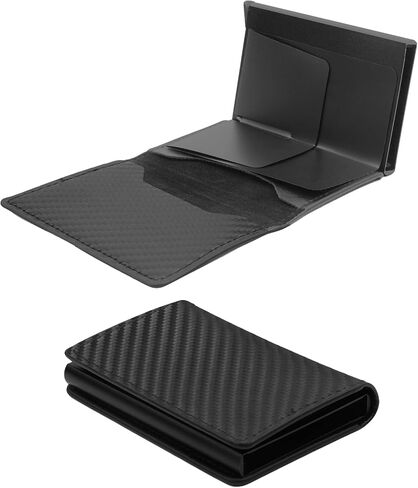 Wallet for Men, Smart Wallet for Men, Simple Credit Card Holder, RFID Barrier, Pop-Up Business Card Box, Small and Ultra-Thin, 9-14 Card Capacity, with Cash Slot, PU Black in Saudi Arabia