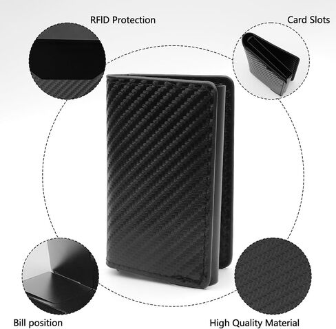 Wallet for Men, Smart Wallet for Men, Simple Credit Card Holder, RFID Barrier, Pop-Up Business Card Box, Small and Ultra-Thin, 9-14 Card Capacity, with Cash Slot, PU Black in Saudi Arabia
