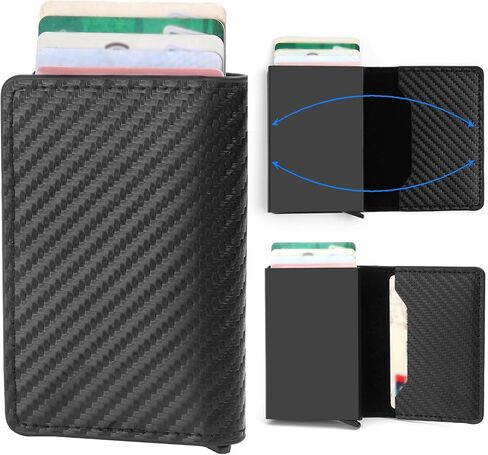 Wallet for Men, Smart Wallet for Men, Simple Credit Card Holder, RFID Barrier, Pop-Up Business Card Box, Small and Ultra-Thin, 9-14 Card Capacity, with Cash Slot, PU Black in Saudi Arabia